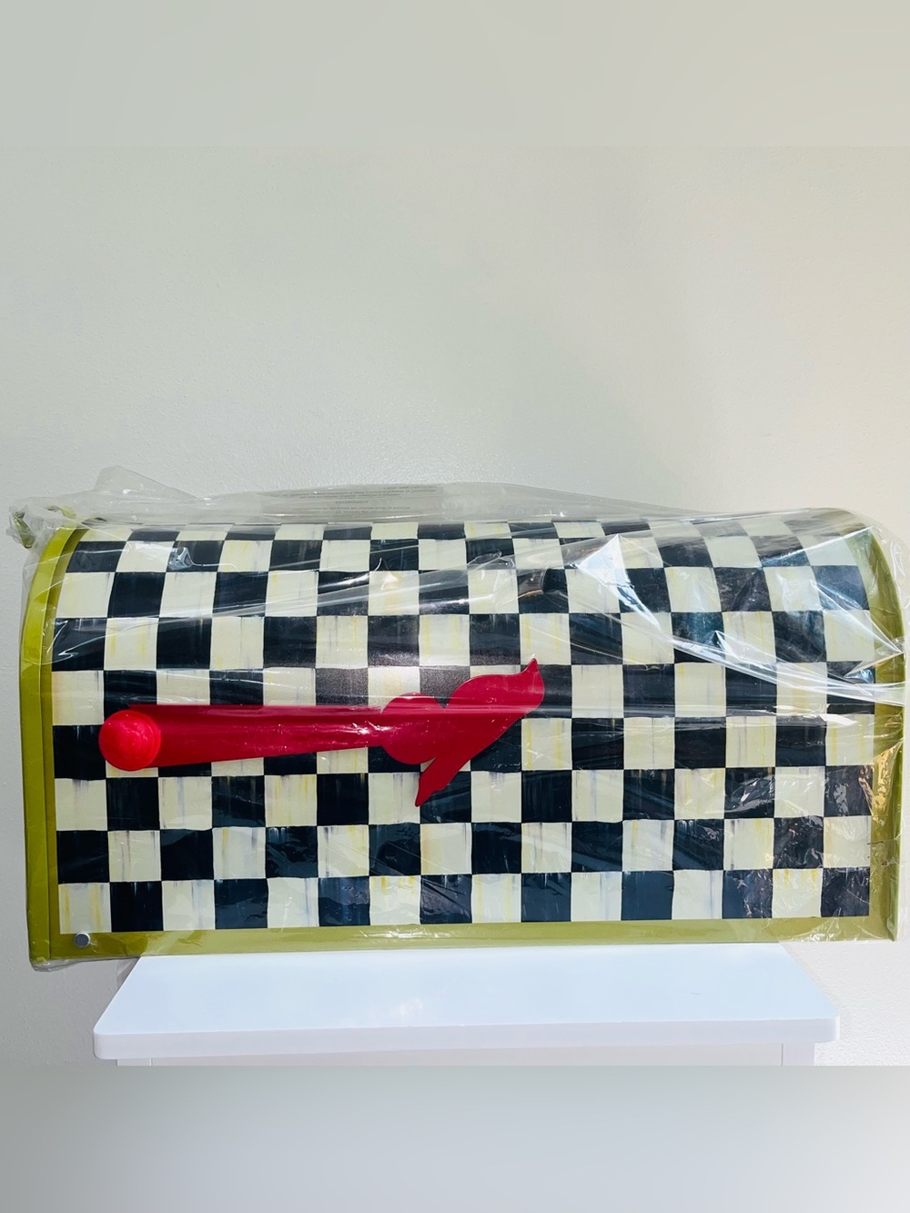 Mackenzie-Childs NIB Courtly Check Mail Box SOLDOUT USPS Ready Black Chartreuse